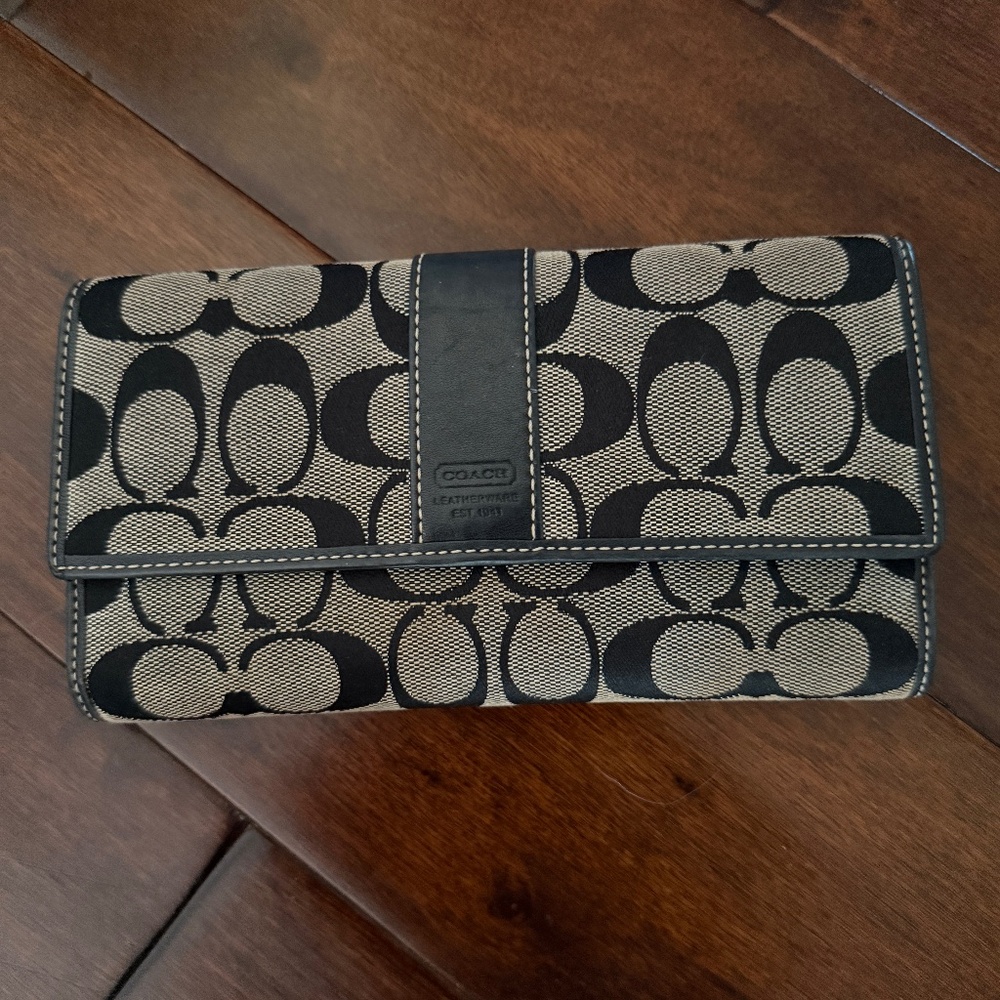 Coach black and gray checkbook wallet